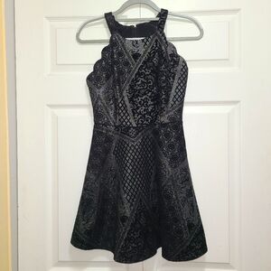 Trixxi silver shimmer black velvet floral overlay‎ mini dress 5 PERFECT for NYE